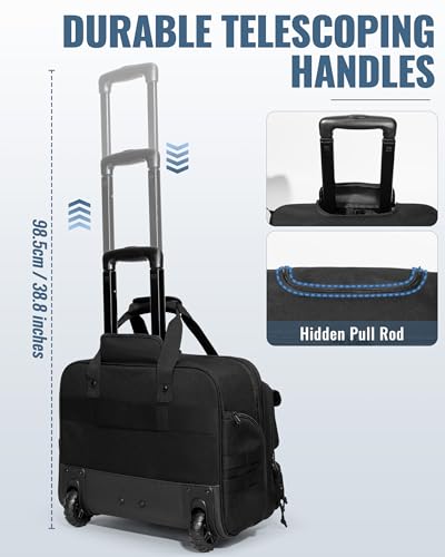 Rolling Tactical Messenger Bag, 17.3 Inch Briefcase with Wheels | A Padded Laptop Sleeve, Accordion File Organizer, Opens 180° Flat, Wheeled Military Laptop Bag for Work Commute Flight
