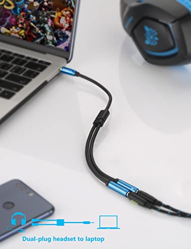 MillSO 3.5mm Headphone Splitter Adapter CTIA Stereo Audio Mic Splitter | 2 TRS Female to 1 TRRS Male Headset Adapter for Dual-Plug Game Headset to Xbox, PS4, Phone, Laptop, PC - 30 cm / 12 inch - color: Sapphire Blue
