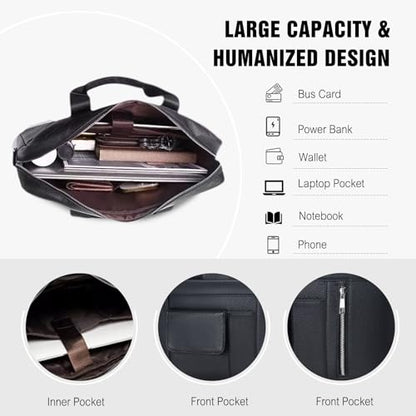 FANDARE Laptop Tote Bag for Men Full Grain Leather Briefcase Business Tote Messenger Handbag - color: Black