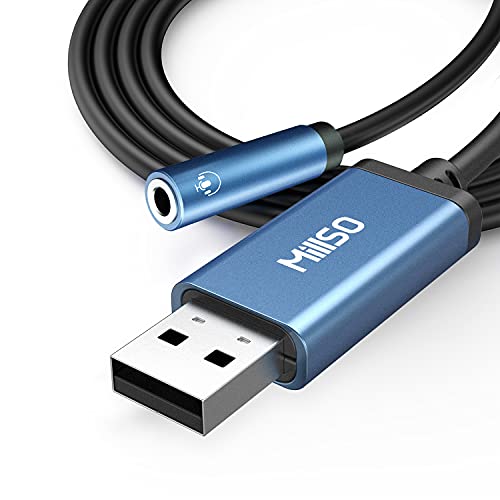 MillSO USB to 3.5mm Audio Jack Adapter, Sapphire Blue TRRS USB to AUX Audio Jack External Stereo Sound Card for Headphone, Speaker, PS4, PC, Laptop, Desktops - 3 Feet - size: 3 Feet