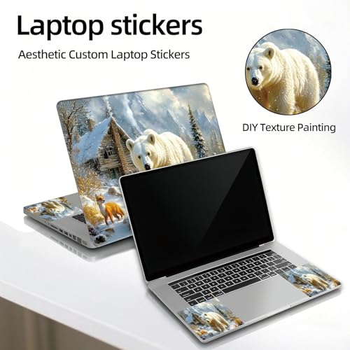 Universal Laptop Skin Sticker Decal, 12"-15.6" Aesthetic Vinyl Wrap, Polar Bear Fox Winter Waterproof Notebook Cover Art Protector for MacBook HP Dell Lenovo, Fits 13" 14" 15" 15.6" - color: Polar Bear Fox Winter