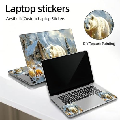 Universal Laptop Skin Sticker Decal, 12"-15.6" Aesthetic Vinyl Wrap, Polar Bear Fox Winter Waterproof Notebook Cover Art Protector for MacBook HP Dell Lenovo, Fits 13" 14" 15" 15.6" - color: Polar Bear Fox Winter