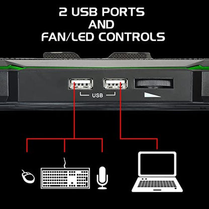 ENHANCE Cryogen 5 Gaming Laptop Cooling Pad Stand - Laptop Cooler with 7 Adjustable Height Settings & Dual USB Ports up to 17 inches - 1 Ultra Quiet High Performance LED Fan 800 RPM - Green - color: Green