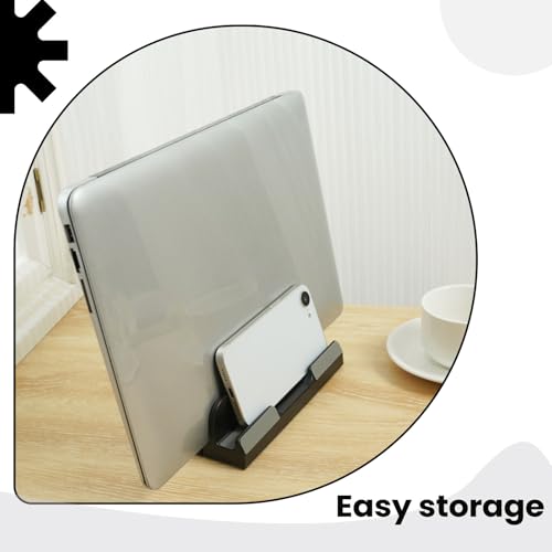 Adjustable Vertical Laptop Stand - Space-Saving Plastic Desktop Organizer for Notebooks & Tablets, Black - color: Black