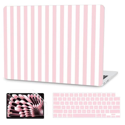 G JGOO Compatible with MacBook Air 13 inch Case 2026 2025-2022 M5 A3449 M4 A3240 M3 A3113 M2 A2681, Plastic Hard Shell for MacBook Air 13.6 inch Case+ Keyboard Cover+Screen Protector, Pink Stripe - color: Pink Stripes