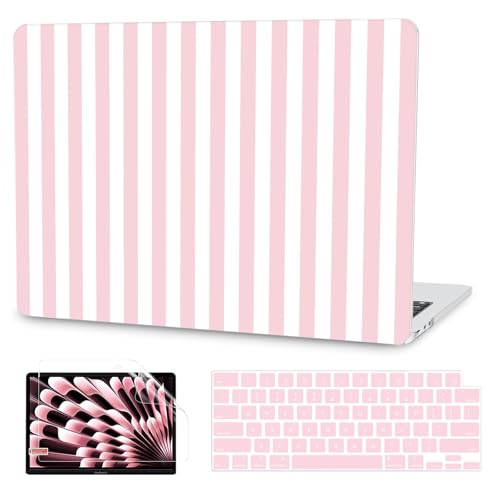 G JGOO Compatible with MacBook Air 13 inch Case 2026 2025-2022 M5 A3449 M4 A3240 M3 A3113 M2 A2681, Plastic Hard Shell for MacBook Air 13.6 inch Case+ Keyboard Cover+Screen Protector, Pink Stripe - color: Pink Stripes