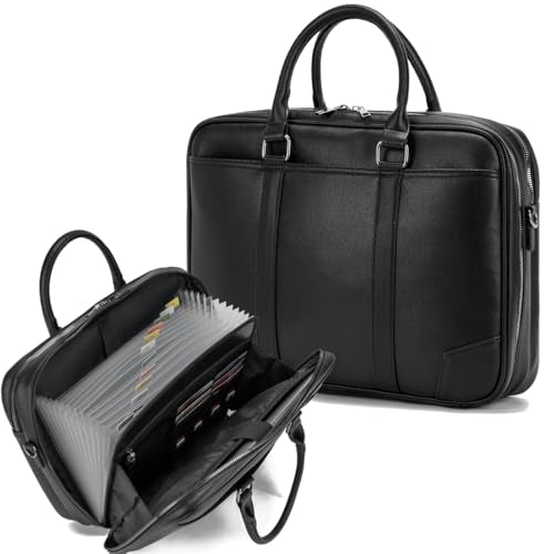 Accordian File Organizer with Handle,briefcase,15.6 in Laptop Bag Portable Document Organizer Handbags Back packs - color: Black
