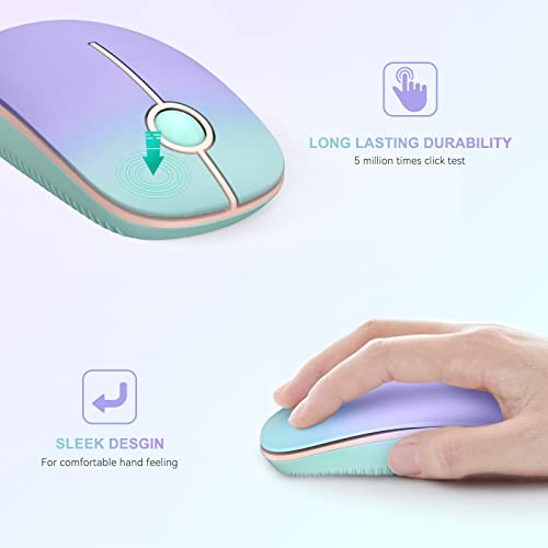 Unipows Wireless Mouse-2.4G Slim Portable Computer Mouse with Nano Receiver | Less Noise Mobile Optical Mice for Notebook, PC, Laptop, Desktop, Gradient Mint Green - color: Gradient Mint Green