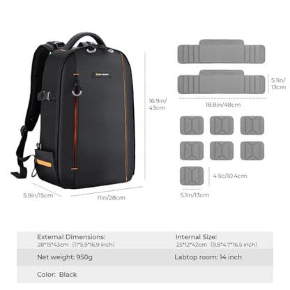 K&F CONCEPT Camera Backpack, DSLR/SLR/Mirrorless Photography Camera Bag | 18L Lightweight, 180 Degree Open, Custom Dividers, with 14in Laptop Compartment & Tripod Holder, for Canon/Nikon/Sony, B08 - style: Designer