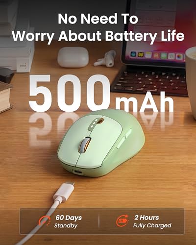 SEUNKWANG Dual-Mode Wireless Mouse with Visible Battery Indicator, Silent Rechargeable Bluetooth & 2.4G Computer Mouse, 1600 DPI, One-Click Desktop Privacy Key, Portable Mice for Laptop/PC/Mac - Green - color: Green