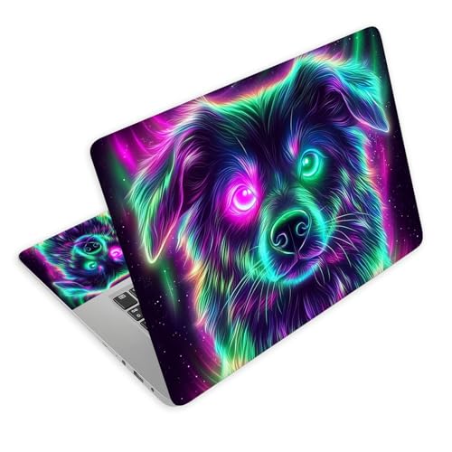 Universal Laptop Skin Decal, 3-Piece Vinyl Protector for 12 13 14 15.6" Notebook, Waterproof Anti-Scratch, Easy Trim & Bubble-Free Finish, Cute Dog with Glowing Neon Eyes - color: Cute Dog with Glowing Neon Eyes