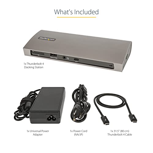 StarTech Thunderbolt 4 Dock, MacBook Pro/Air M1-M5, Dual 4K 60Hz, 8K, 96W | Thunderbolt or USB4, 4x USB-A (3x 10Gbps and 1x fast charge), SD card reader, Gigabit Ethernet, Includes TB4 cable