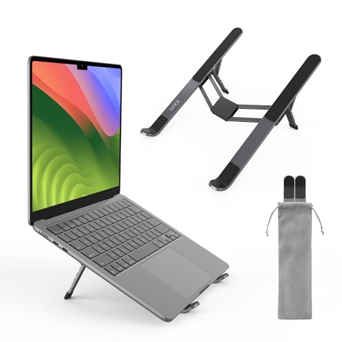 Foldable Laptop Stand for Desk, 6-Levels Height Adjustment Portable Laptop Holder Riser, Ergonomic Aluminum Computer Stand for 10-15.6" Laptop and Tablet,Black