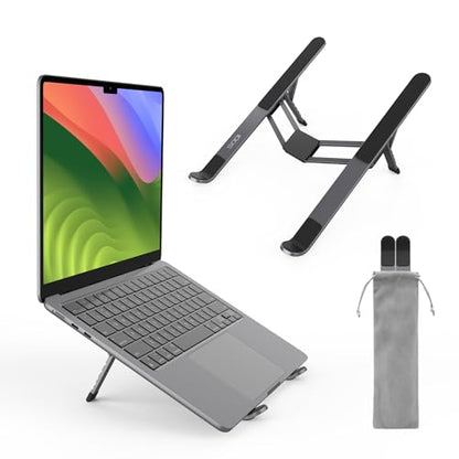 Foldable Laptop Stand for Desk, 6-Levels Height Adjustment Portable Laptop Holder Riser, Ergonomic Aluminum Computer Stand for 10-15.6" Laptop and Tablet,Black