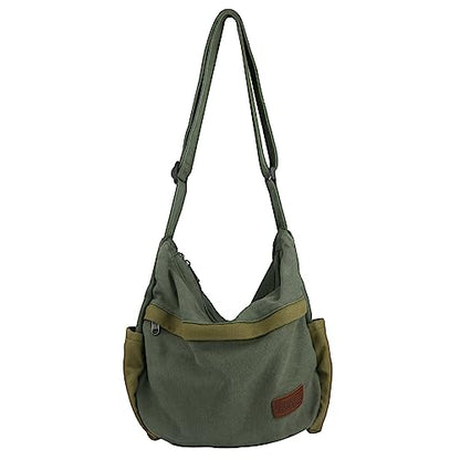 Large Canvas Messenger Bag with Multiple Pockets for Men and Women, Crossbody Shoulder Tote Hobo Laptop Bag - color: 2 - Green