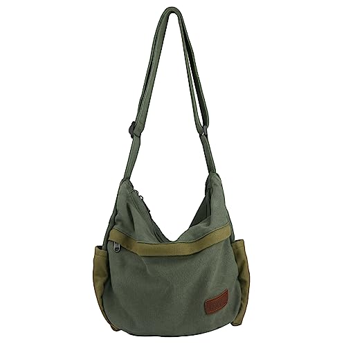 Large Canvas Messenger Bag with Multiple Pockets for Men and Women, Crossbody Shoulder Tote Hobo Laptop Bag - color: 2 - Green