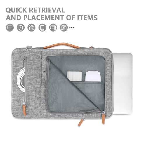 MOSISO Laptop Shoulder Bag 15.6 inch, 15-16 inch Protective Computer Bags | Compatible with MacBook Pro 16/Air 15, HP Dell Lenovo Asus, Side Open Laptop Sleeve Bag with Trolley Sleeve&4 Pockets,Gray