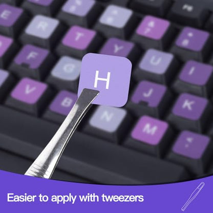 2PCS English Keyboard Stickers with Tweezer, Universal Keyboard Sticker Purple Background with White Lettering Keyboard Letters Replacement Stickers for Computer Laptop Notebook Desktop -English - color: English-purple/White