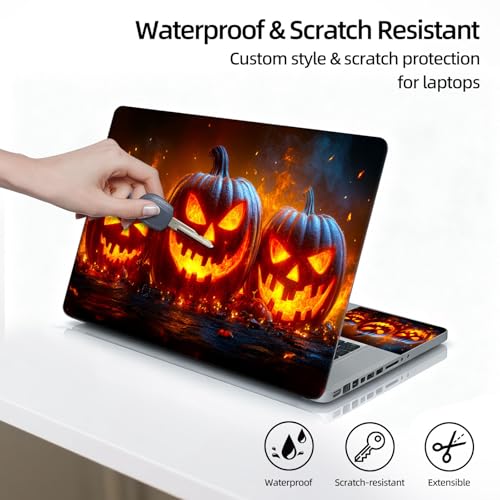 Universal Laptop Skin Sticker Decal, 12"-15.6" Aesthetic Vinyl Wrap, Glowing Jack-o-Lanterns Waterproof Notebook Cover Art Protector for MacBook HP Dell Lenovo, Fits 13" 14" 15" 15.6" - color: Glowing Jack-o-lanterns