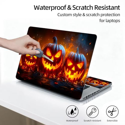 Universal Laptop Skin Sticker Decal, 12"-15.6" Aesthetic Vinyl Wrap, Glowing Jack-o-Lanterns Waterproof Notebook Cover Art Protector for MacBook HP Dell Lenovo, Fits 13" 14" 15" 15.6" - color: Glowing Jack-o-lanterns