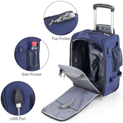 Boardingblue 17x10x9 Inches United Airlines Rolling Personal Item Under Seat Duffle Bag Luggage Suitable For Major Airlines Including Spirit, and Frontier Airline (Navy) - color: Blue