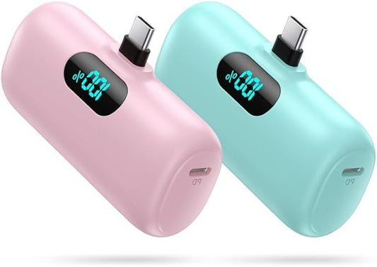 [2 Pack]Small Portable Charger for iPhone 17/16/15 Series,5000mAh 3A PD USB C Power Bank, Mini Travel Essentials Battery Pack for iPhone 17/17 Pro/16/16 Plus/16 Pro/15 Pro Max,Samsung,Android/LG etc - color: Pink+Green, size: 5000mah