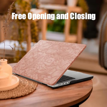 DTangLsm for MacBook Air 15 inch Case 2026 M5 2025 2024 2023 M4 M3 M2 Chip | Model A3448 A3241 A3114 A2941, Elegant Textured Retro Leather Hard Shell Mac Air 15 inch Laptop Case & Keyboard Cover, Pink - color: Embossed Floral Pink