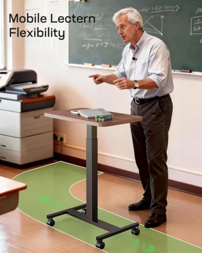 Marsail Mobile Standing Desk, Wider Height Adjustable Computer Desk up to 46.1″, Rolling Sit Stand Desk with 4 Lockable Wheels, Ergonomic Desk for Home Office and Classroom, Walnut - color: Walnut, size: 25x15 Inch