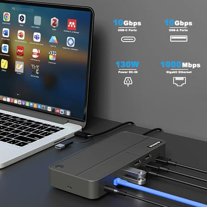 MacBook Docking Station 3 Monitors, Displaylink Laptop Docking Stations with 130W Power Supply,15 in 1 USB C Triple 4K Display Dock for MacBook Pro/Air and USB-C/A Port Computer (3 HDMI, 2 DP)