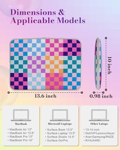 iCasso Laptop Sleeve 13 inch for MacBook Air 13-13.6 inch,Laptop case for MacBook Neo/Pro 13 inch, Slim Protective Travel Carrying Case Sleeve for 14 inch Chromebook,HP,Dell, Dopamine Checkerboard - color: Dopamine Checkerboard
