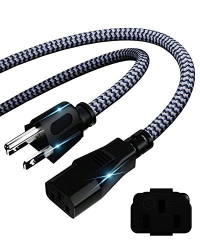 Power Cord-3 Prong Power Cable 10A 250V AC Power Cable 6.6FT/2m Nylon Braided Replacement 3 Pin Power Cord for Computer, Monitor, Printer,TV, PC,Projector,Power Supply Cable - size: 6.6 ft (2 m)