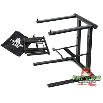 Fat Toad Folding DJ Laptop Stand (QuickNEST Series) with Sub-Tray Shelf – TableTop Rack For Mixer, iPad, Controller, Tablet, Stage Booth or Studio Use
