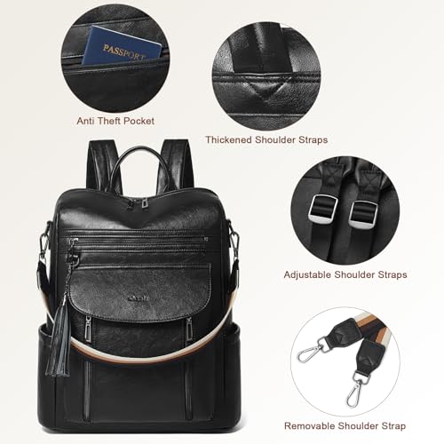 Laptop Backpack for Women 15.6 inch,Travel Leather Backpack Purse Nurse Teacher Carry on Backpack Computer Bag,Professional Water-Resistant College Business Work Casual Daypack,Black - color: Black01