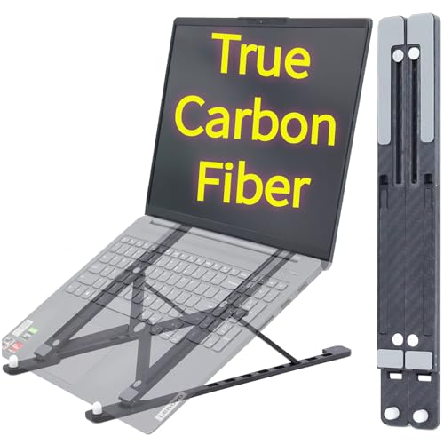 Lightweight Carbon Fiber Laptop Stand Foldable Portable 8 Angles Adjustable Laptop Holder Riser Ventilated Cooling Notebook Computer Stand up to 17.3” Laptops&Tablets Black Gray
