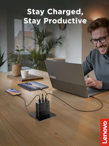 Lenovo 140W USB C Charger, GaN Power Adapter with 3-Port Fast Charging, PD 3.1 Compatible, Black, for ThinkPad, MacBook, iPhone, Samsung Galaxy, with 240W Cable - size: 3 Port - 140 W