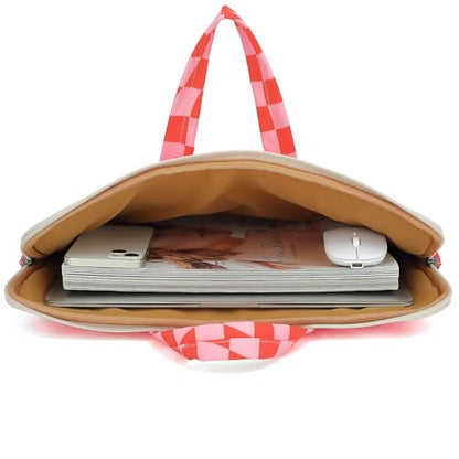 DACHEE Laptop Shoulder Bag for 15 Inch/15.6 Inch Macbook Pro - color: Pink Checker Shoulder