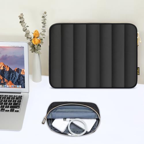 MOSISO 13-14 inch Laptop Case,13.3 inch Puffy Laptop Sleeve, Black | Compatible with MacBook Neo/Air 13.6/Pro 13/Pro 14, HP Dell ASUS Lenovo,Vertical Rectangle Carrying Bag with Small Case - color: Black
