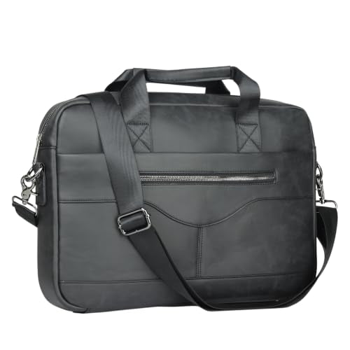 14" Roomy/15.6" Compact Laptop Messenger Bag for Men, Vintage Faux Leather Briefcase - Crossbody Business Travel Satchel - color: B Black