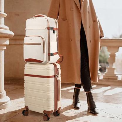 YAMTION Luggage Sets 6 Piece,Hardside 20In Suitcase with Spinner Wheels,TSA Lock,Carry On Suitcase Travel Essentials for Personal Items - color: A-Beige