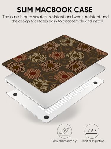 Seorsok Compatible with MacBook Air 13 Inch Case 2022 2021 2020-2018 Release A1932 A2179 M1 A2337 Touch ID,Classic Leopard Grain&Blooming Floral Plastic Hard Shell Case&Keyboard Cover,Dark Brown - color: Leopard Grain&Blooming Floral