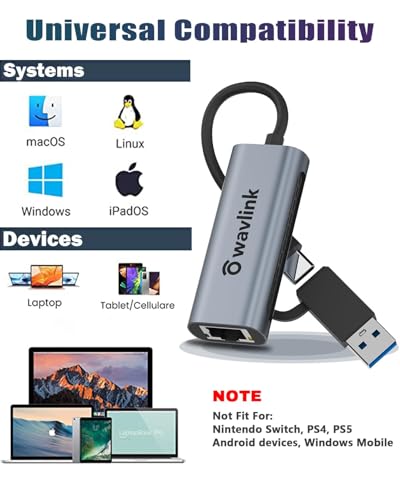 Wavlink USB C to Ethernet Adapter 2.5 Gbps, 2-in-1 USB to 2.5G Ethernet Adapter, USB-C to RJ45 Network Converter (Thunderbolt 4/3 Compatible), Aluminum Case for Windows, Mac OS, iPad OS and More. - color: NWU330GCA