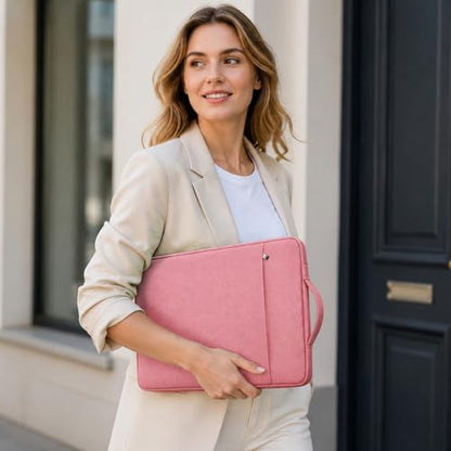 RAINYEAR 16 inch Laptop Sleeve Carrying Case with Handle & Pocket, Pink | Protective Padded Polyester Laptop Sleeve Case Briefcase Handbag for 16 inch MacBook Pro/Max M1 M2 M3 M4 M5 - color: Pink, size: 16"