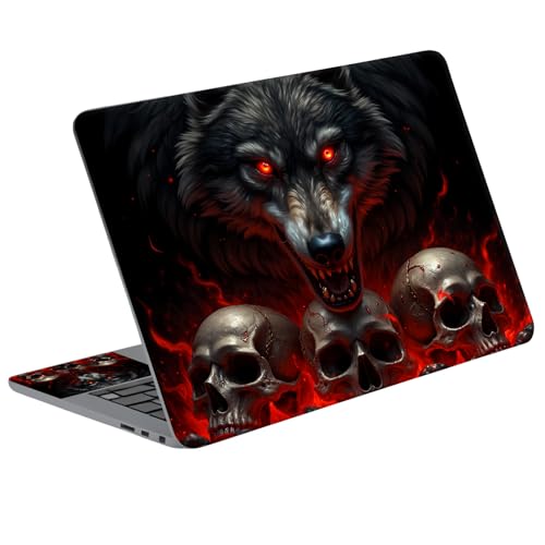 Universal Laptop Skin Sticker Decal with 2 Wrist Pad Skins, Waterproof Scratch Vinyl Cover for 11–15.6 Inch MacBook, HP, Dell, Lenovo, Cutable & Reusable,Horror Skeleton Wolf - color: Horror Skeleton Wolf