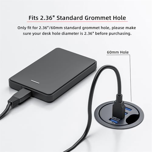 USB 3.0 Hub 4 Port USB 60mm Desk Grommet Splitter Dock Station Interface for Desktop PC Desk - style: 4-USB3.0