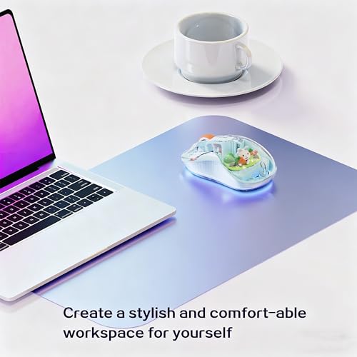 FMOUSE Cute Transparent Mouse, Tri-Mode Wireless, Rechargeable, Blue | USB-A & USB-C Receivers | 2.4G & Dual Bluetooth | Rabbit Figurine | Silent Click | RGB | For MAC, iPad, Laptop - color: Blue