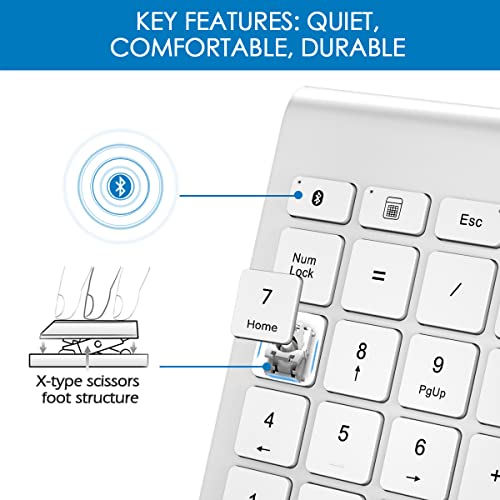 Foloda Bluetooth Number Pad for Laptop, Wireless Bluetooth 10 Key Numeric Number Keypad Numpad, Extensions Number Keyboard Laptop Accessories for PC Chrome Notebook (NO Receiver) - color: SilverWhite