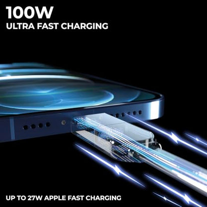 Rolling Square New inCharge XL 6-in-1, (3X Pack) Multi Charging Cable 100W Ultra-Fast Charging, Portable USB and USB-C Cable, 10Ft/3m, Black