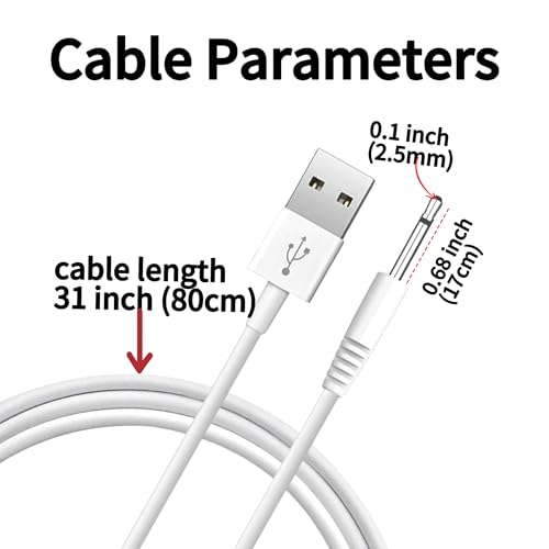 2.5mm DC Charging Cable, Fast Charging USB Cable, Compatible with Beauty Instrument Massager USB Charger Cords - 2 Pack - color: white 1
