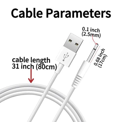 2.5mm DC Charging Cable, Fast Charging USB Cable, Compatible with Beauty Instrument Massager USB Charger Cords - 2 Pack - color: white 1