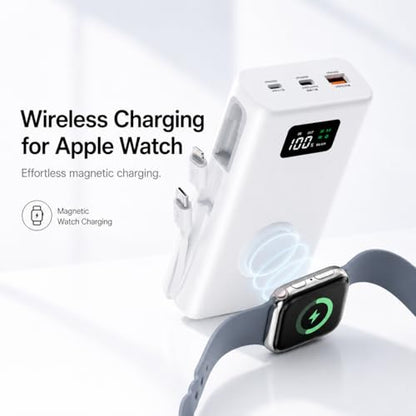 PZOZ 20000mAh Portable Charger with Apple Watch Charger, 45W PD Fast Charging Power Bank, Built-in USB-C Cable and Lightning Adapter, LED Display Portable Battery Pack for iPhone, iPad and Travel
